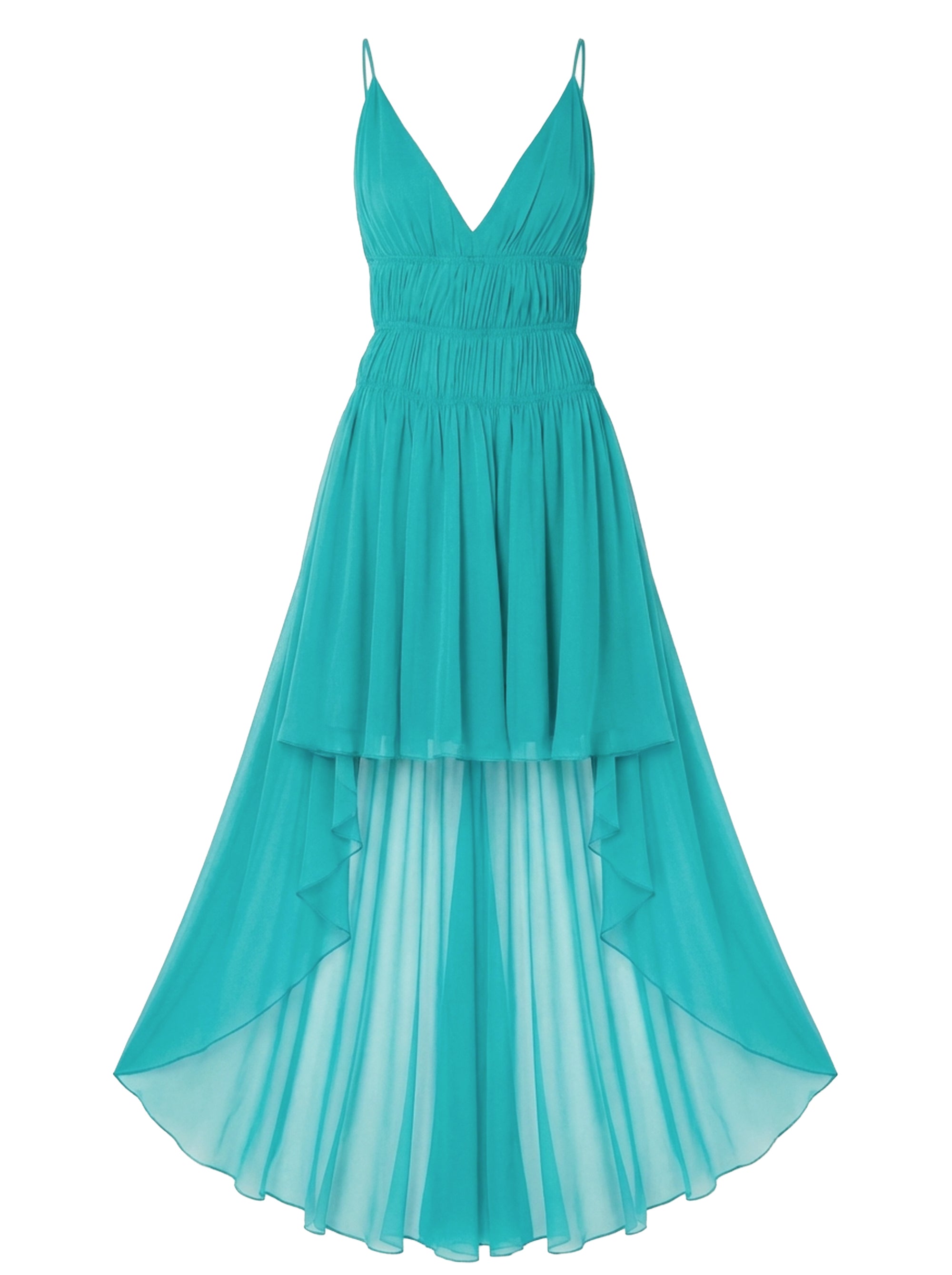 Robe courte en soie drapée - Green & Light Blue