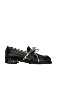 Leather and pearl loafers - Black