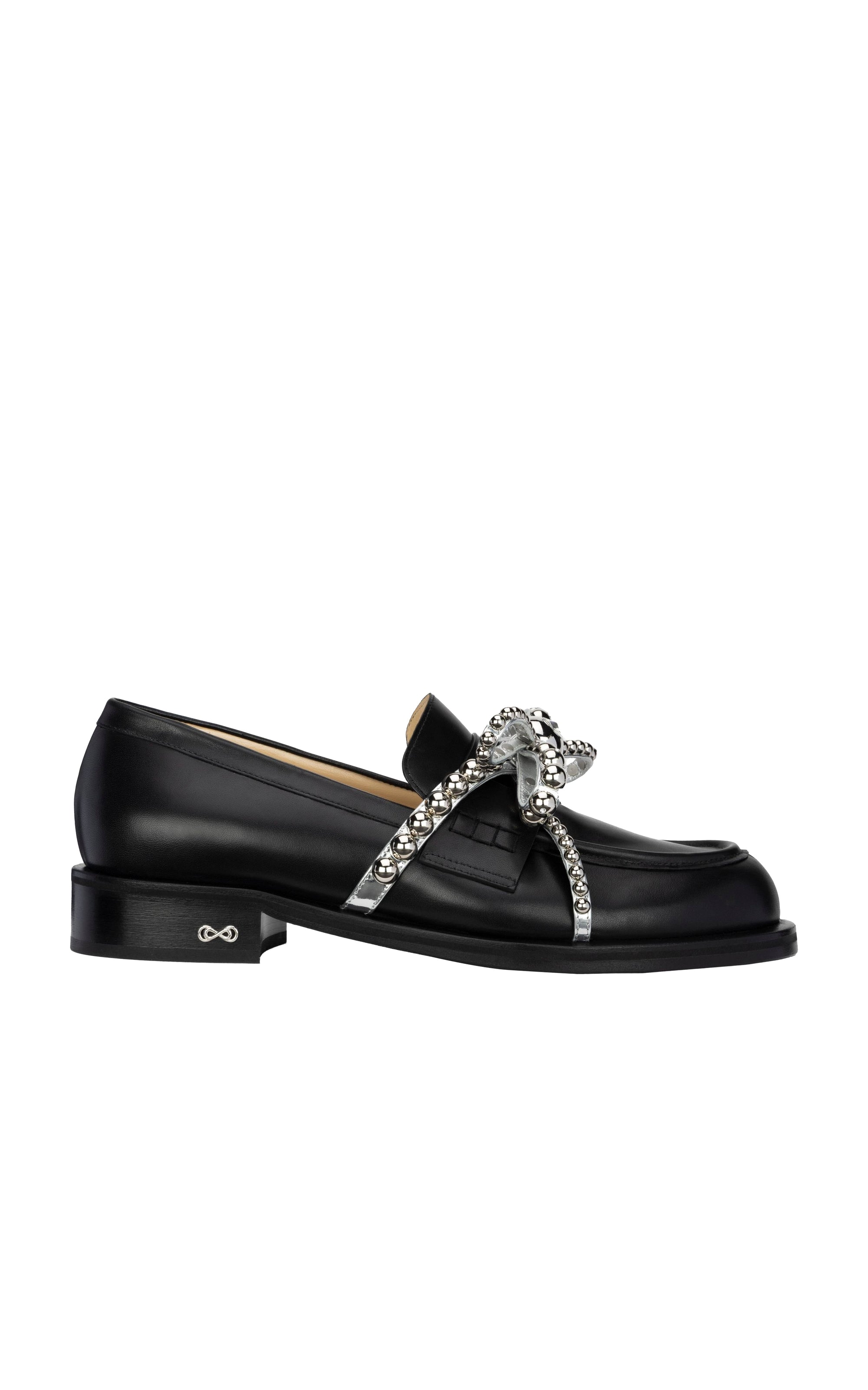 Leather and pearl loafers - Black