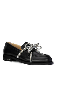 Leather and pearl loafers - Black
