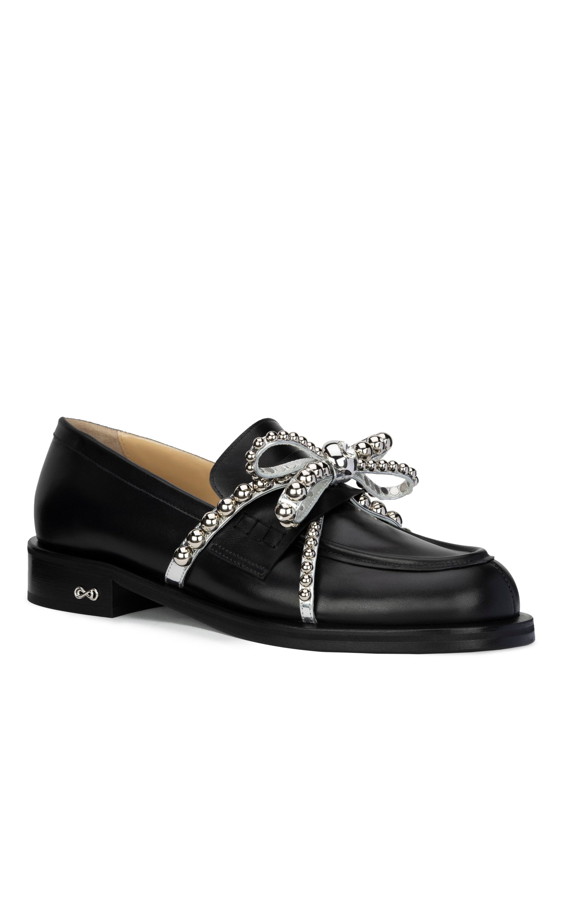 Leather and pearl loafers - Black