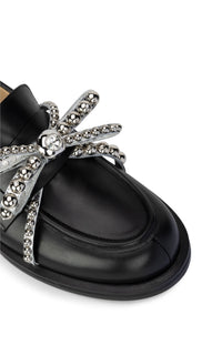 Leather and pearl loafers - Black
