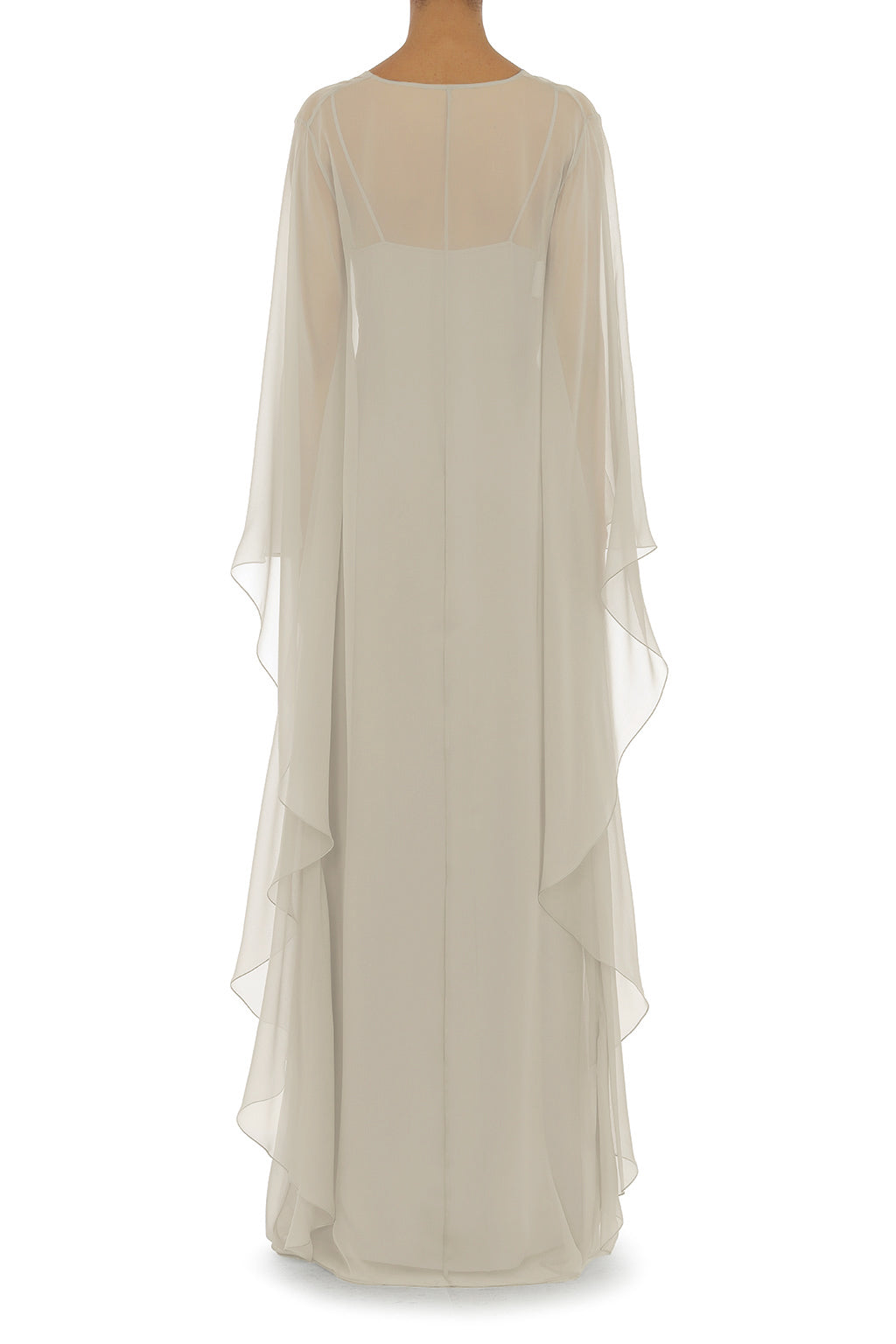 Robe longue avec manches cape transparentes en soie - Ivory