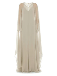 Robe longue avec manches cape transparentes en soie - Ivory
