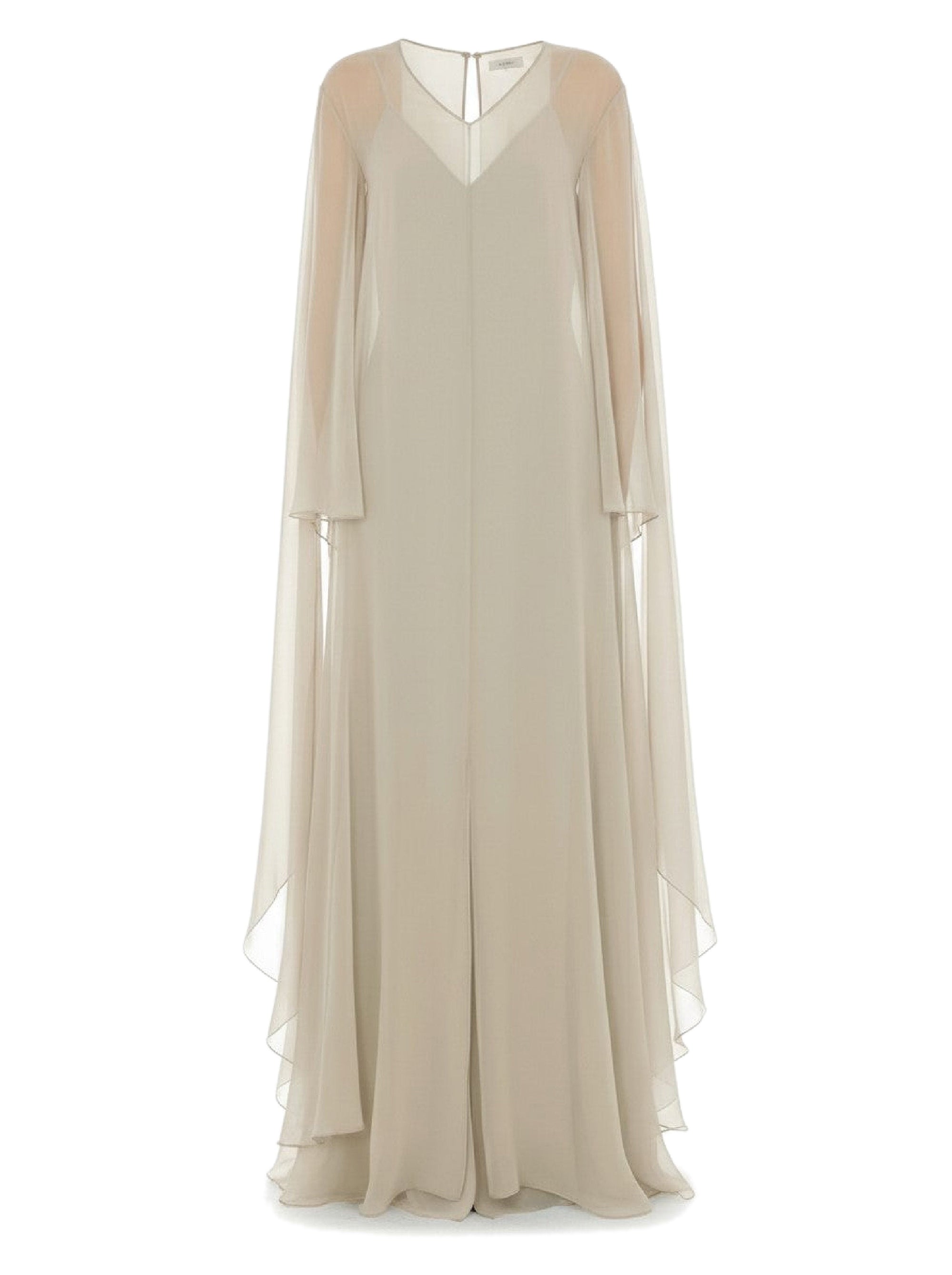 Robe longue avec manches cape transparentes en soie - Ivory