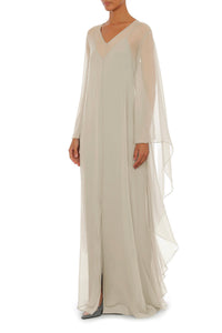 Robe longue avec manches cape transparentes en soie - Ivory