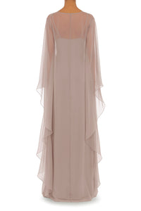 Robe longue avec manches cape transparentes en soie - Pink