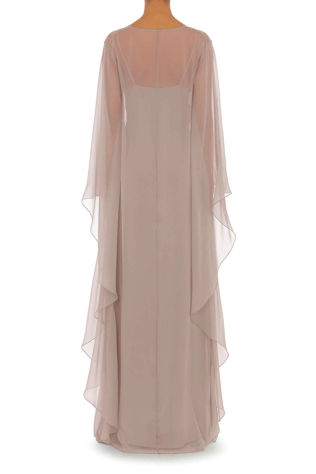 Robe longue avec manches cape transparentes en soie - Pink
