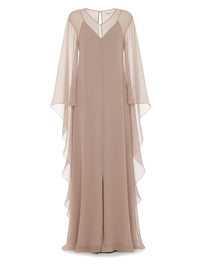 Robe longue avec manches cape transparentes en soie - Pink