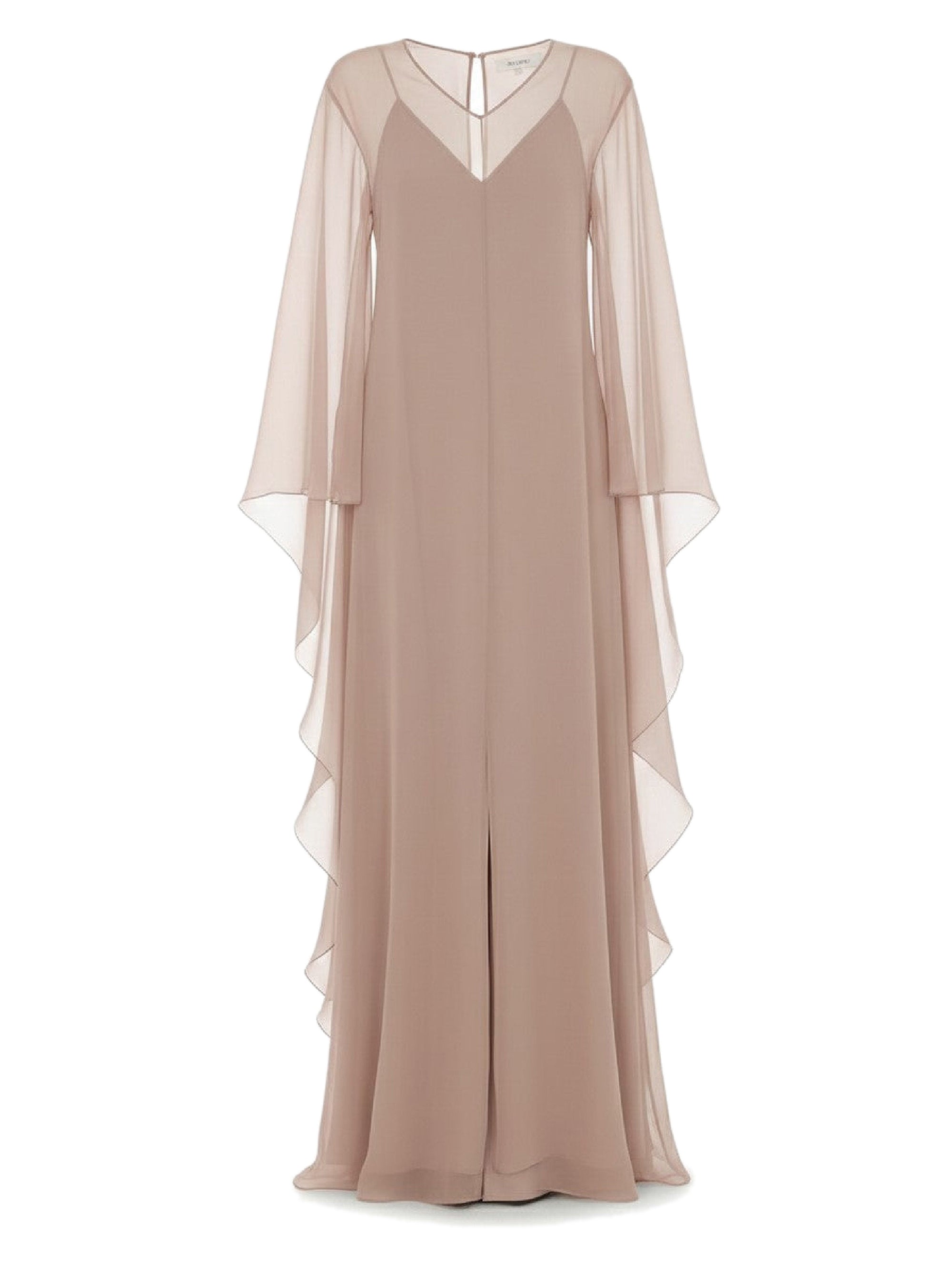 Robe longue avec manches cape transparentes en soie - Pink