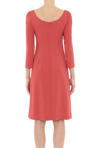 Robe midi à encolure bateau et manches 3/4 - Pink