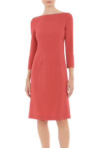 Robe midi à encolure bateau et manches 3/4 - Pink