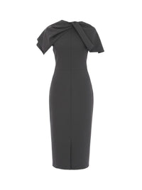 Robe midi à col montant avec nœud drapé en camel - Grey