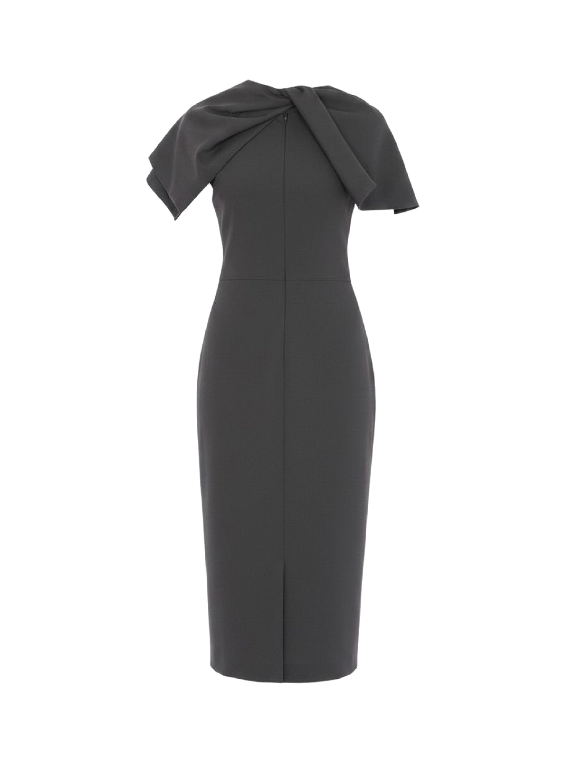 Robe midi à col montant avec nœud drapé en camel - Grey