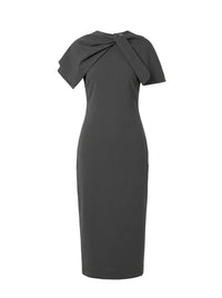 Robe midi à col montant avec nœud drapé en camel - Grey