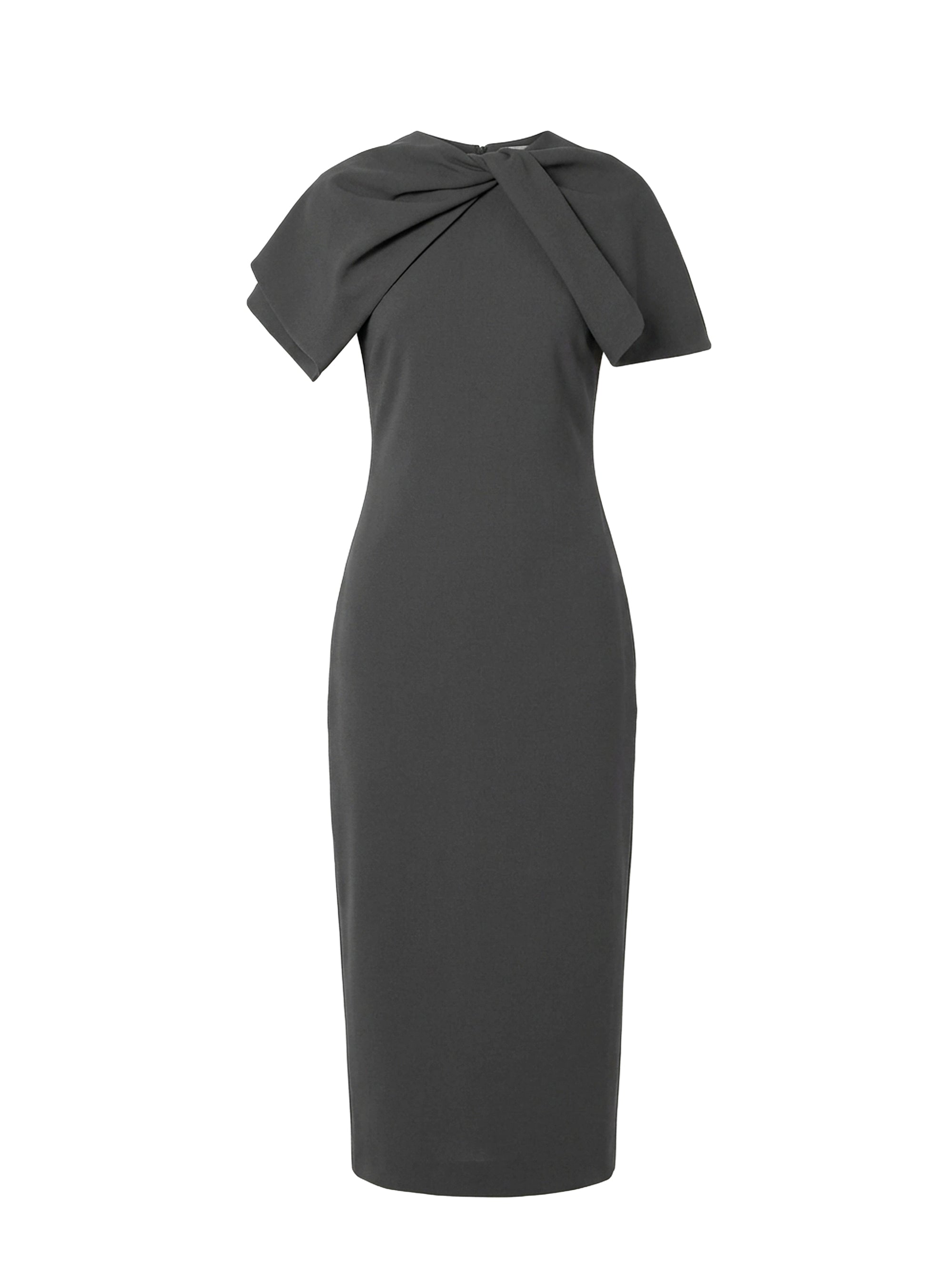 Robe midi à col montant avec nœud drapé en camel - Grey