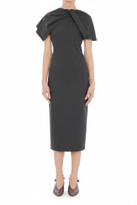 Robe midi à col montant avec nœud drapé en camel - Grey