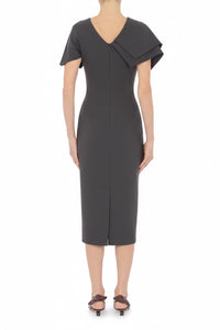 Robe midi à col montant avec nœud drapé en camel - Grey