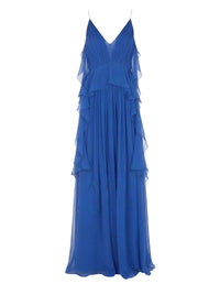 Robe longue en soie avec plis et volants - Blue & Purple