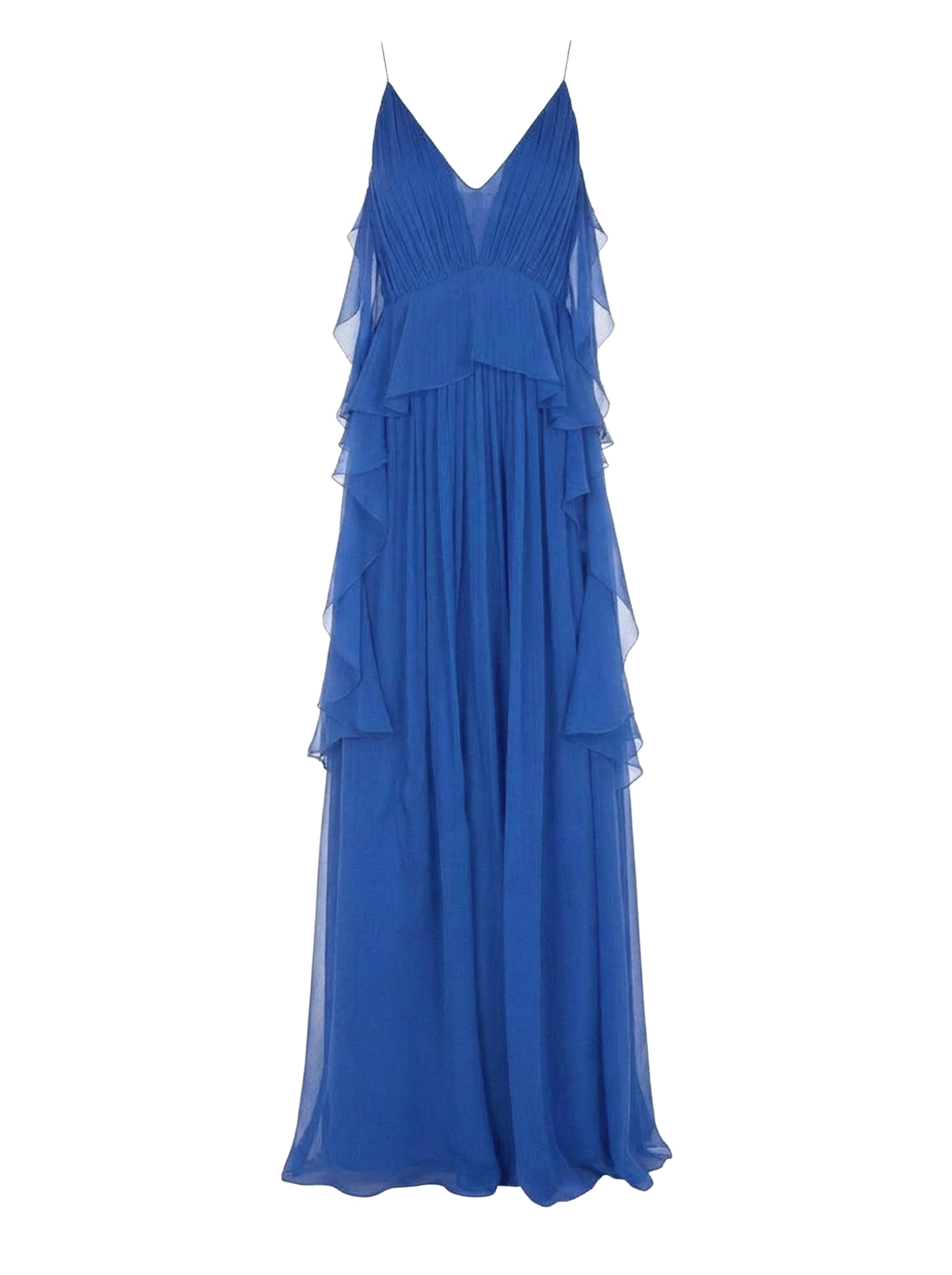 Robe longue en soie avec plis et volants - Blue & Purple