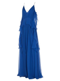 Robe longue en soie avec plis et volants - Blue & Purple