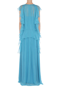Robe longue en soie avec plis et volants - Blue