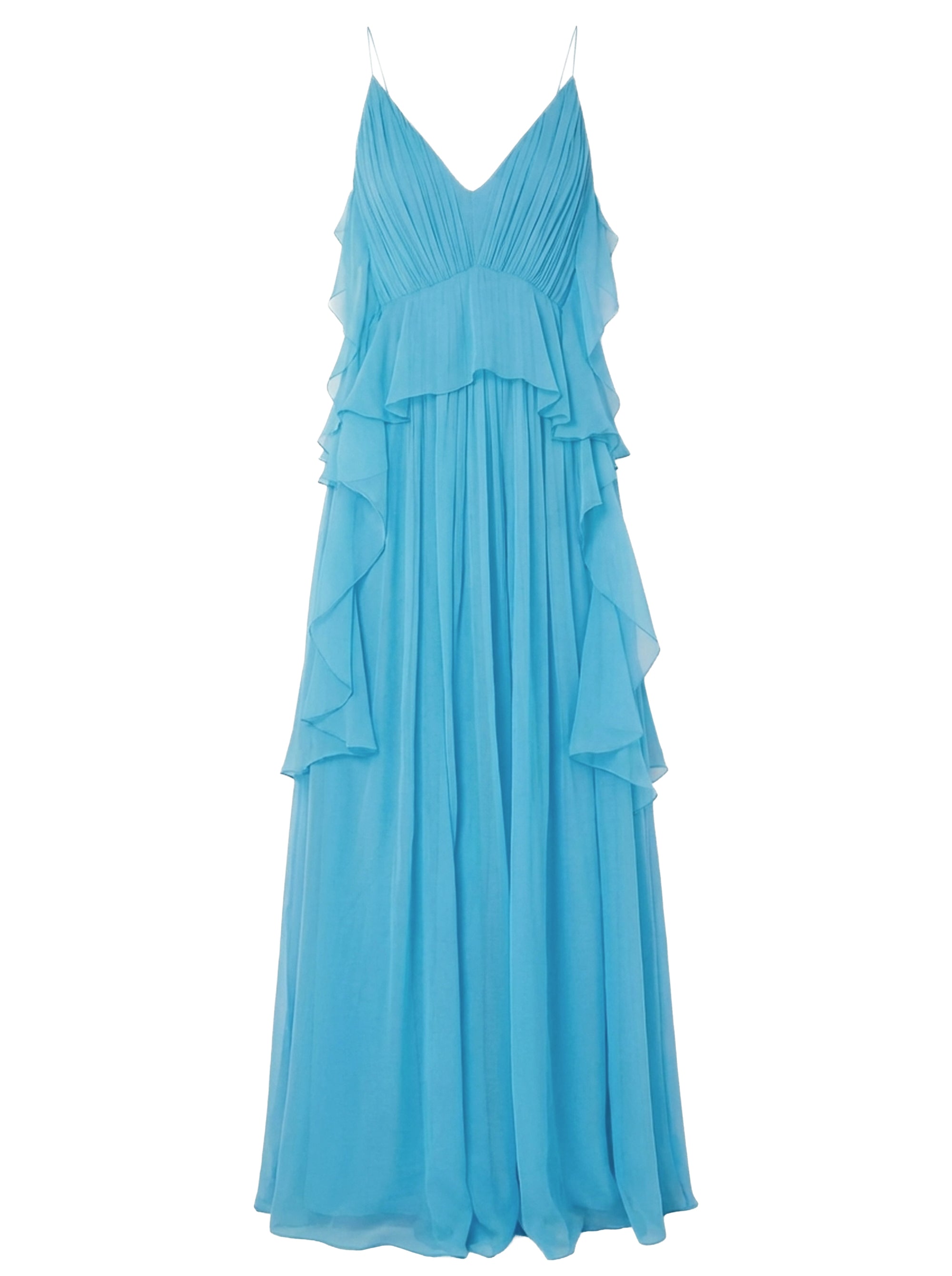 Robe longue en soie avec plis et volants - Blue