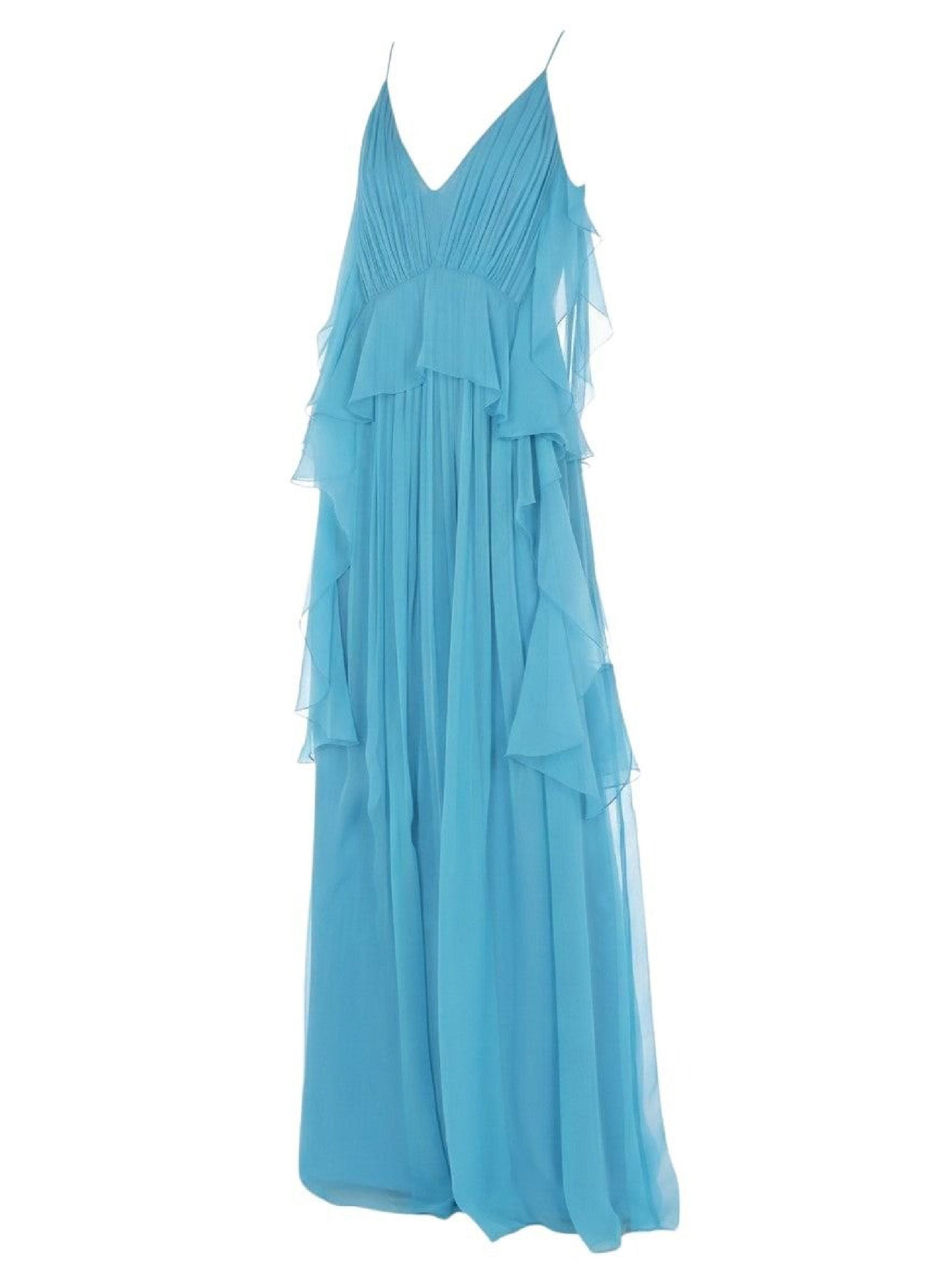 Robe longue en soie avec plis et volants - Blue