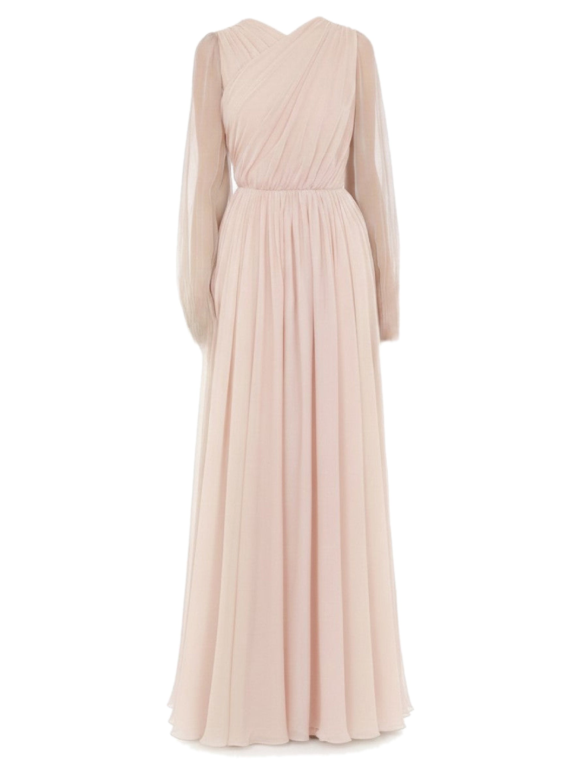 Robe longue en soie drapée - Pink