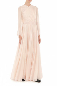 Robe longue en soie drapée - Pink