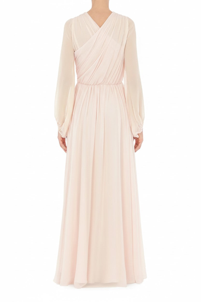 Robe longue en soie drapée - Pink
