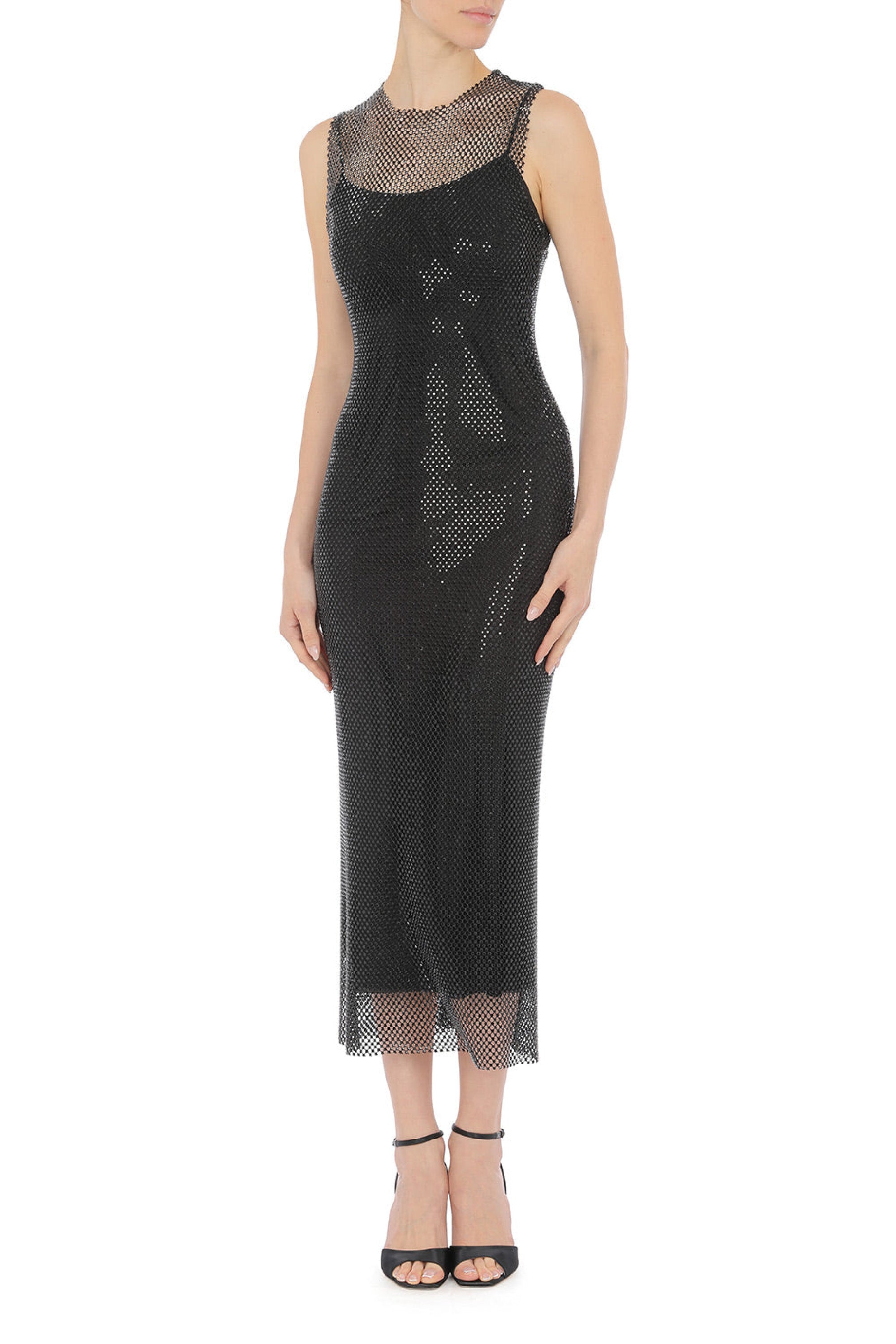 Robe midi en tulle brodé - Black