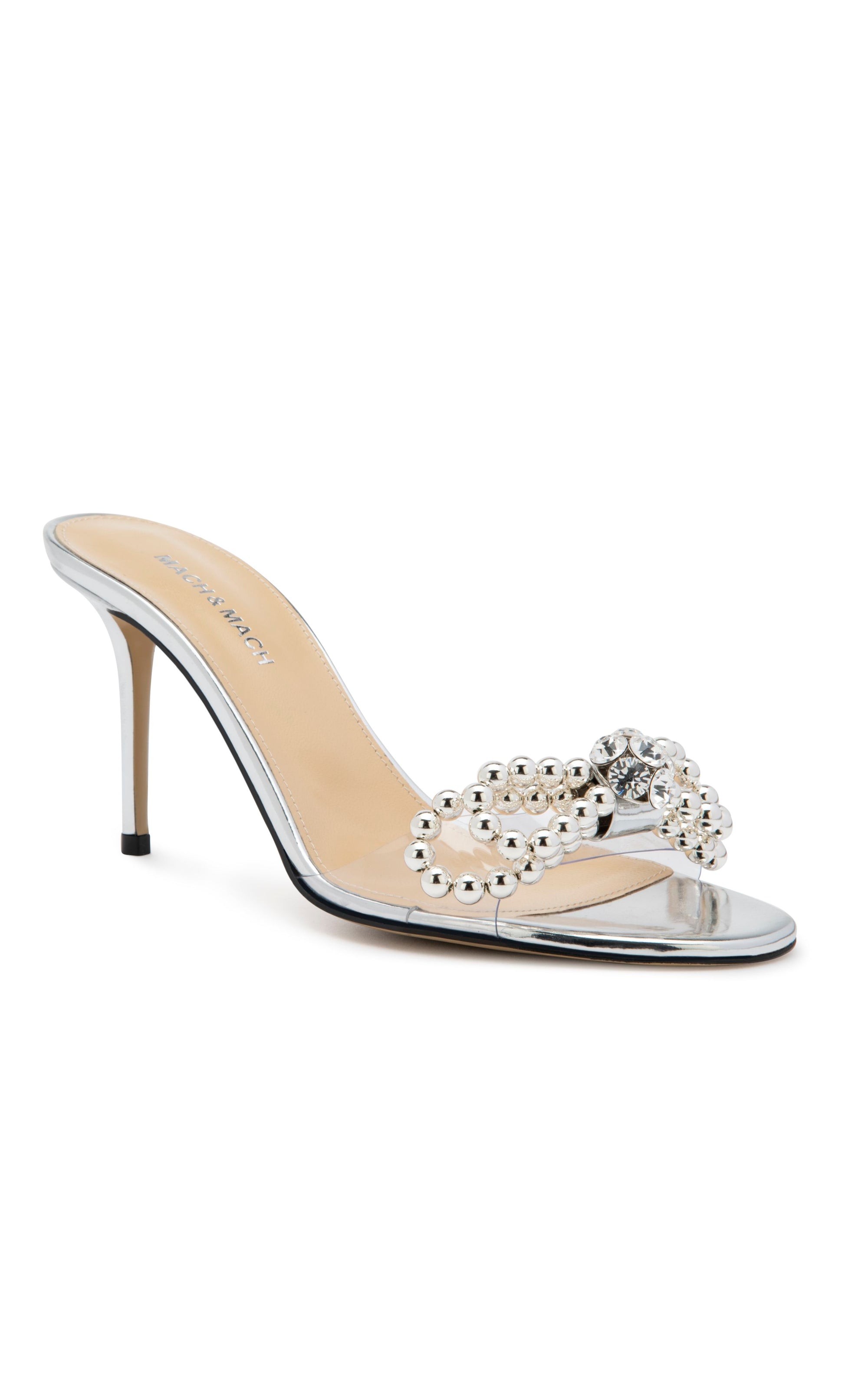 Bow 85 beaded mules - Transparent Silver