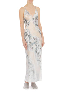 Robe longue en satin lavé avec imprimé - Fantasy White