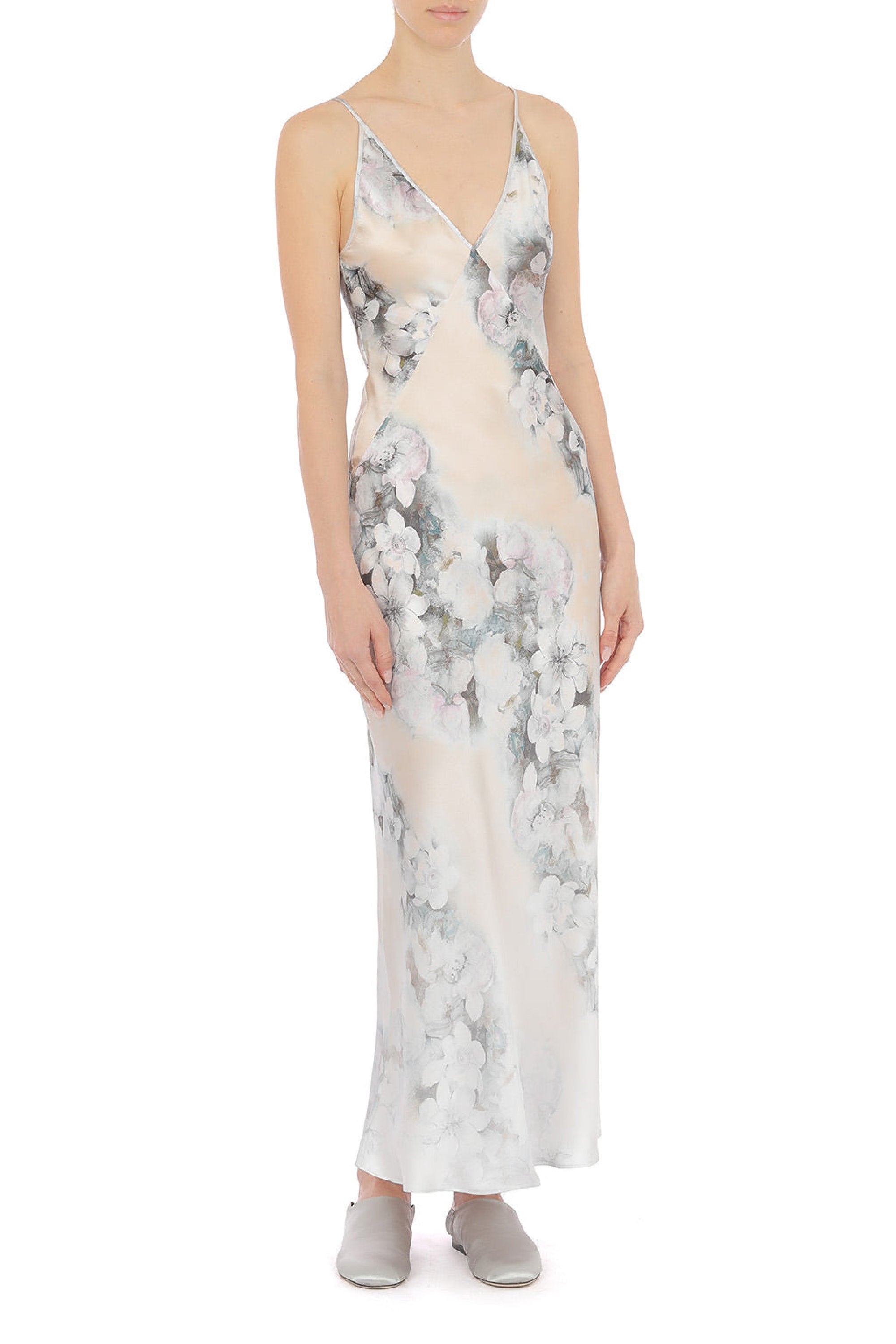 Robe longue en satin lavé avec imprimé - Fantasy White