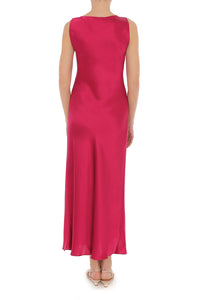 Robe longue en satin sans manches - Fuchsia