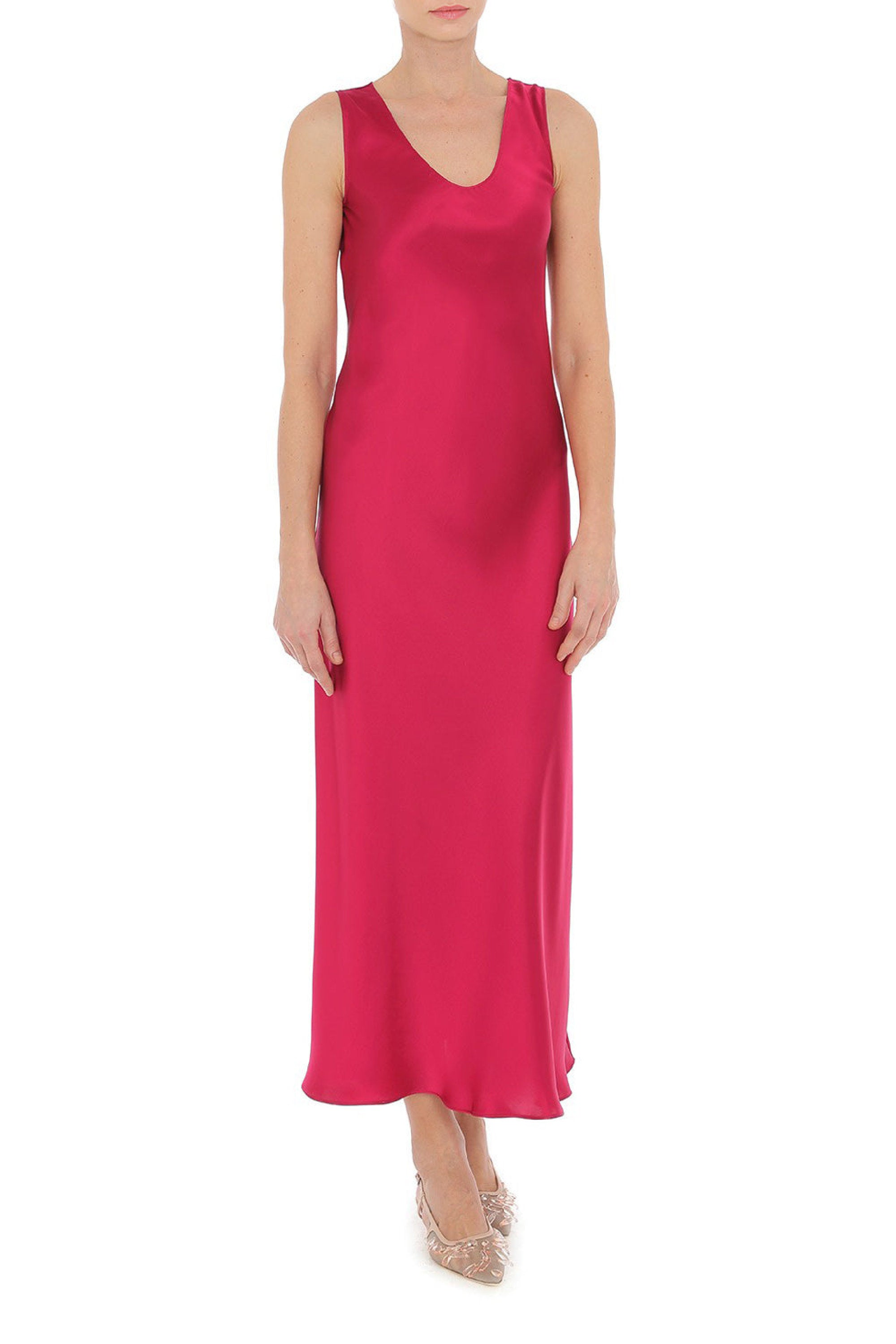 Robe longue en satin sans manches - Fuchsia