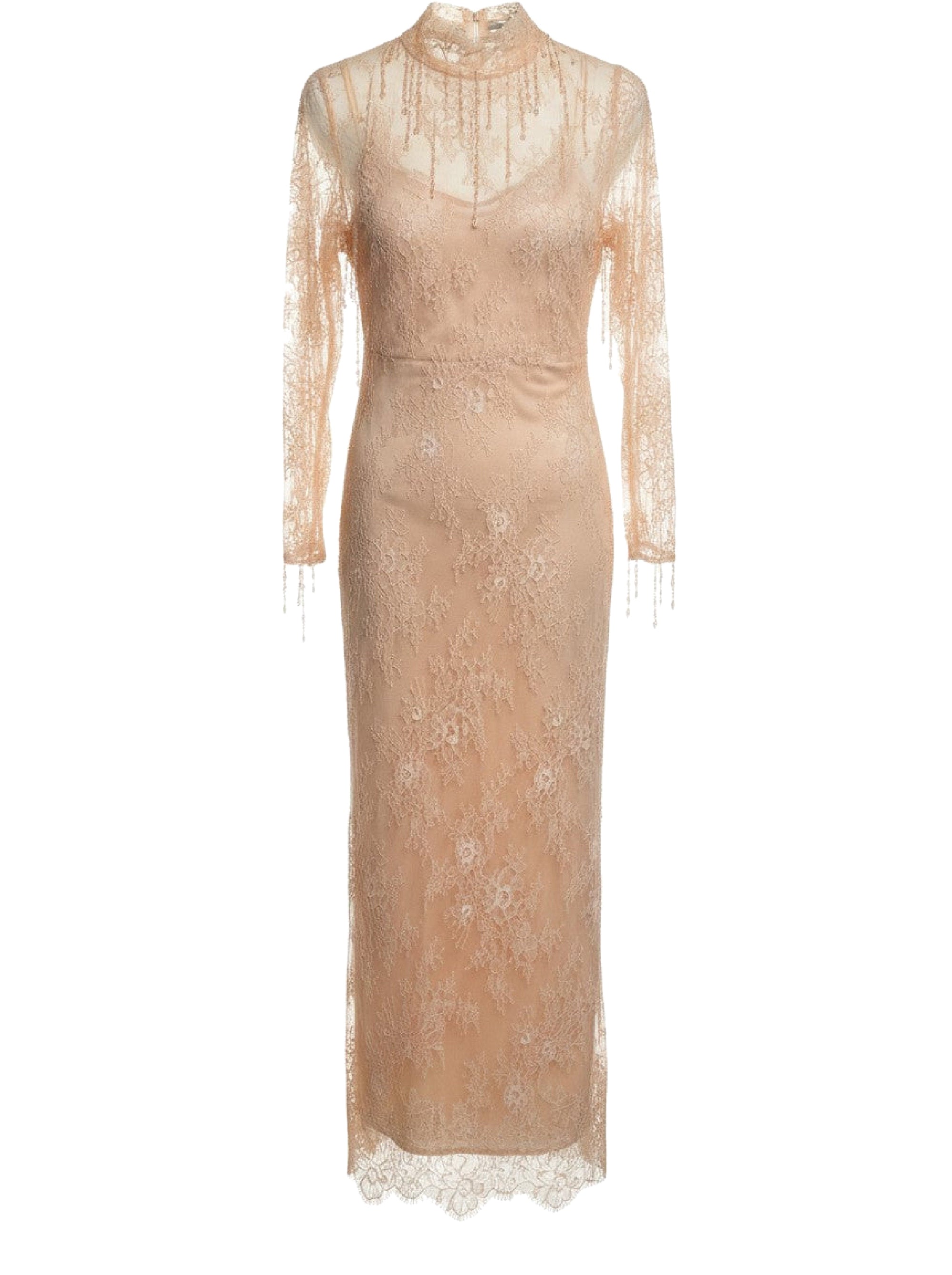 Robe midi en dentelle transparente à manches longues - Pink