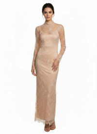 Robe midi en dentelle transparente à manches longues - Pink