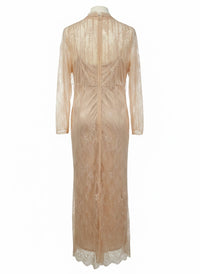 Robe midi en dentelle transparente à manches longues - Pink