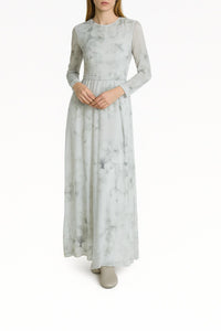 Robe longue en soie à fleurs - Fantasy Ice Grey