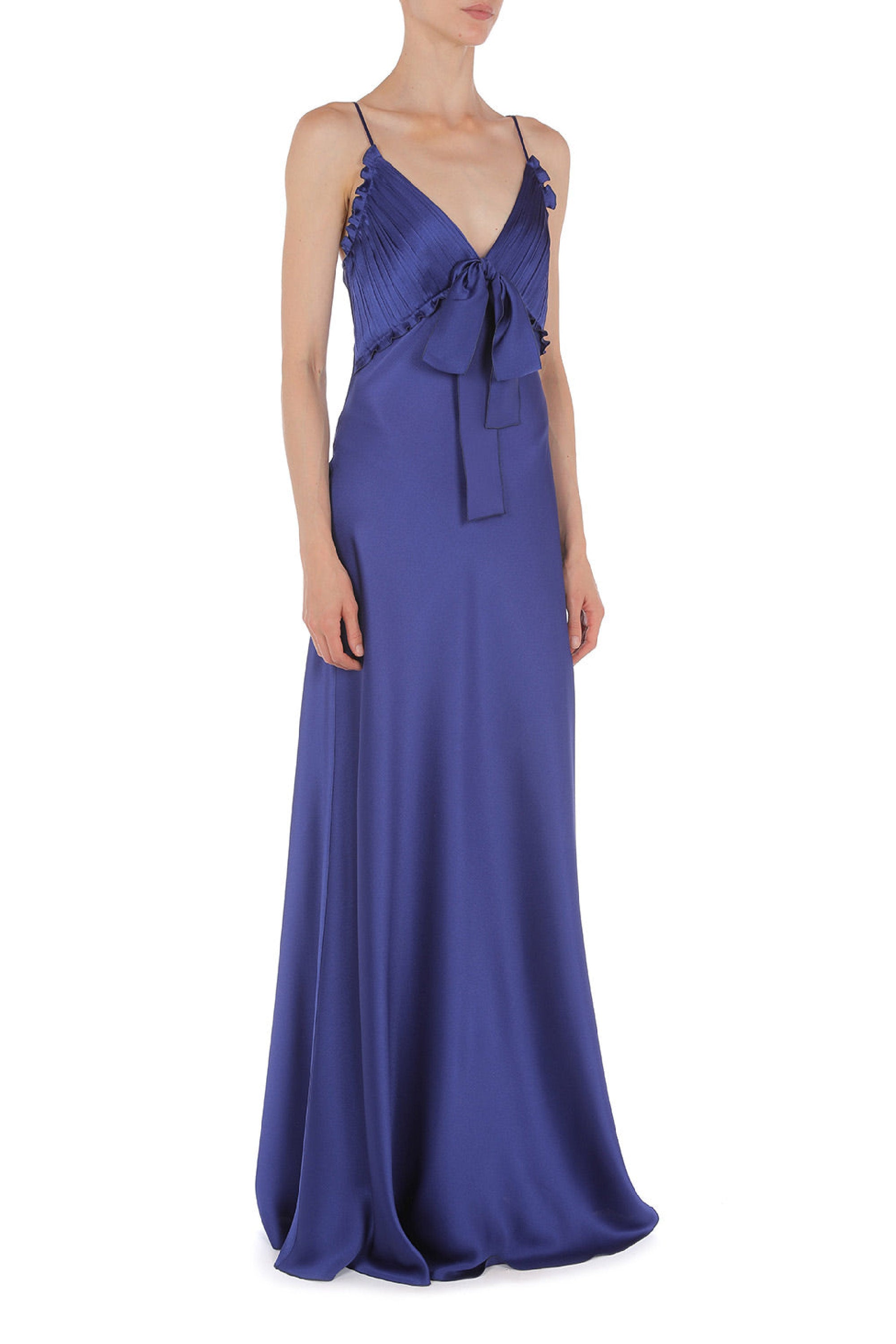 Robe longue en soie mélangée de soie à dentelle - Blue & Purple