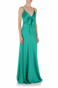 Robe longue en soie mélangée de soie à dentelle - Blue