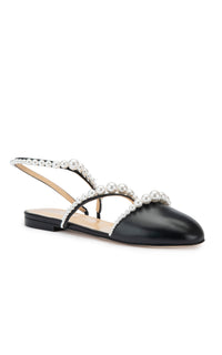 Sirène ballerinas in leather & pearls - Black