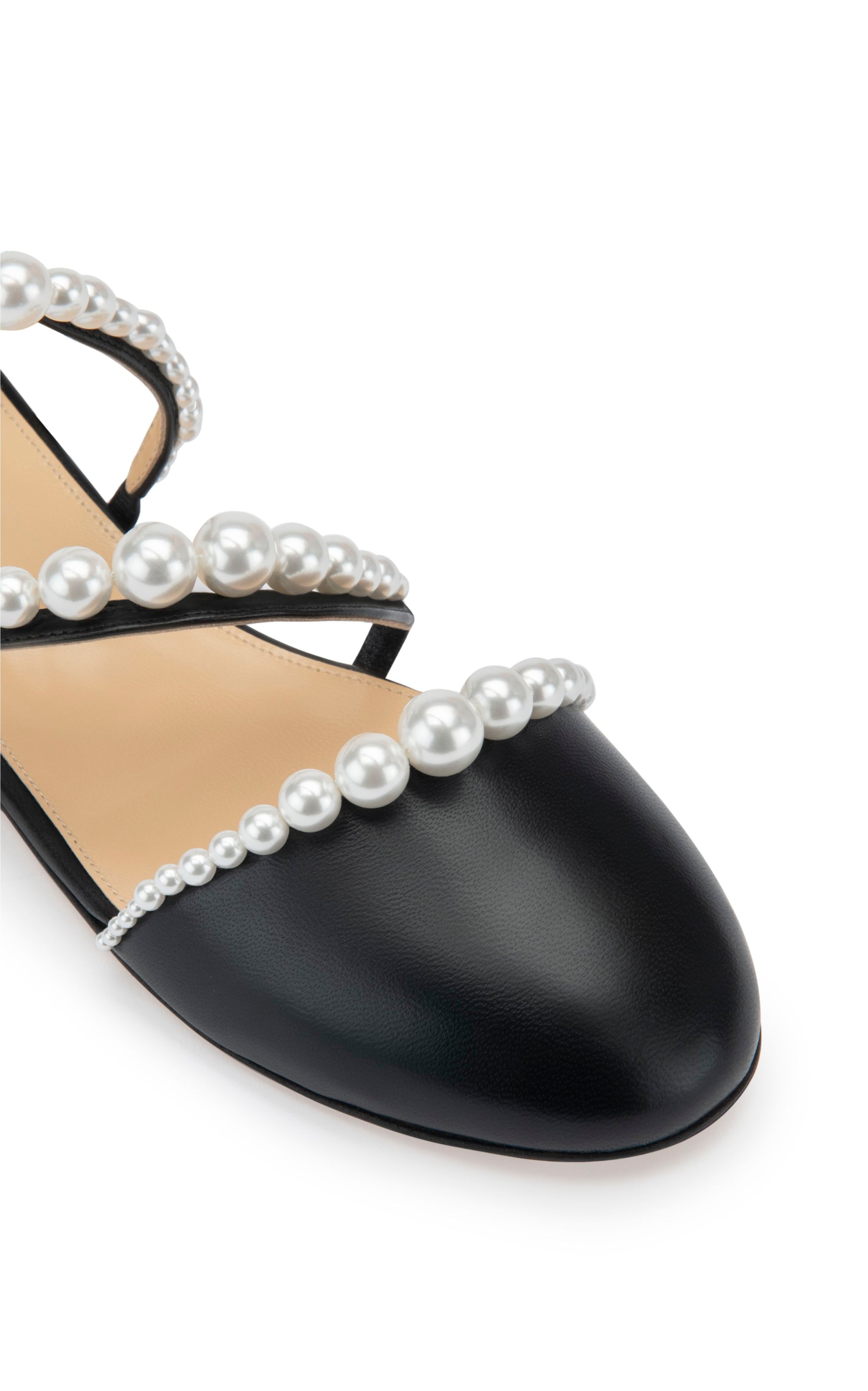 Sirène ballerinas in leather & pearls - Black