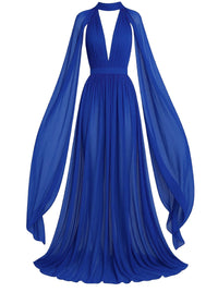 Robe longue en soie avec cape - Blue & Purple