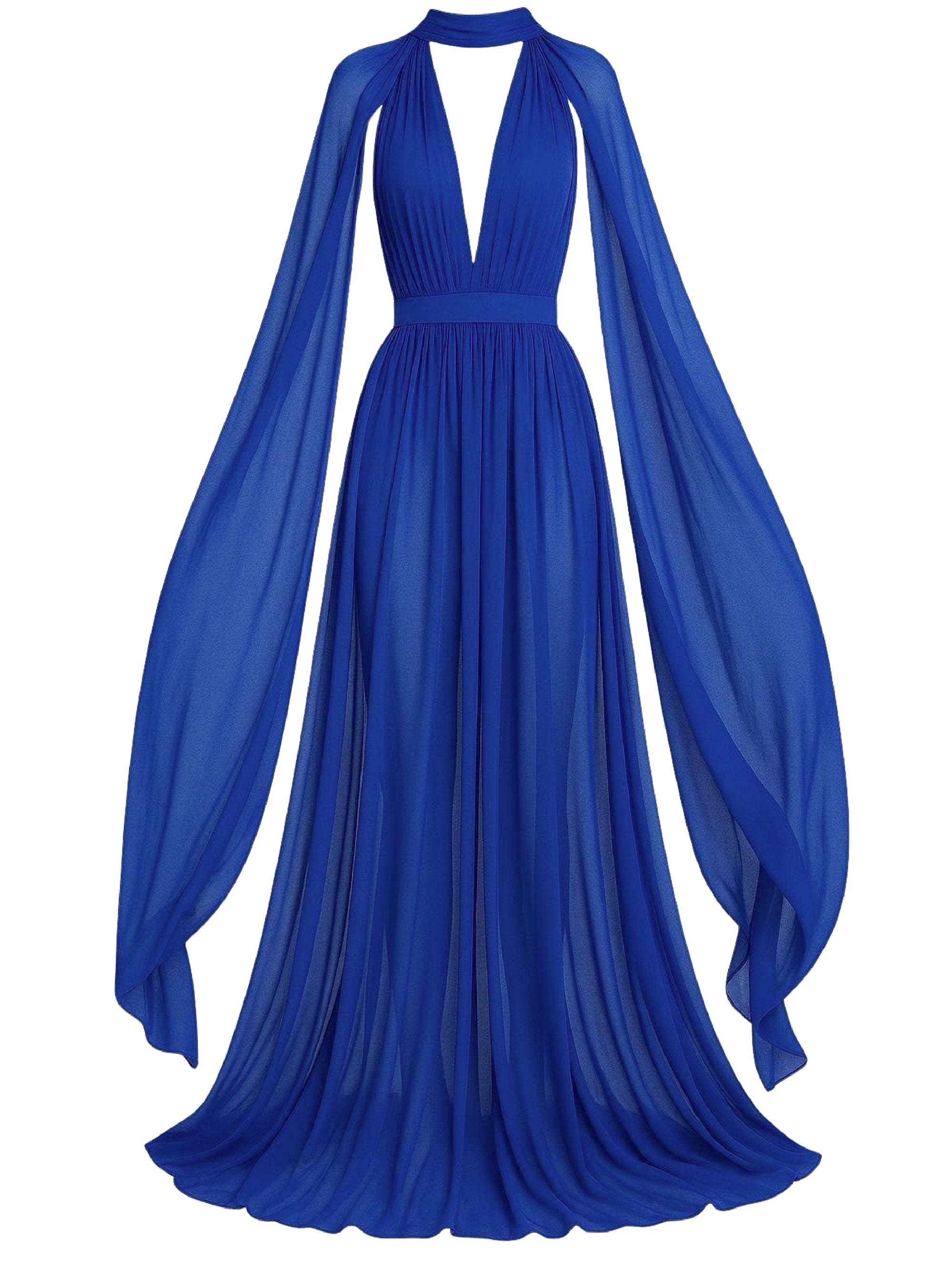 Robe longue en soie avec cape - Blue & Purple