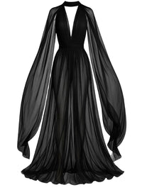 Silk maxi dress with cape - Black