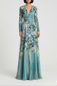 Floral maxi dress with draped silk bodice - Multi Blue