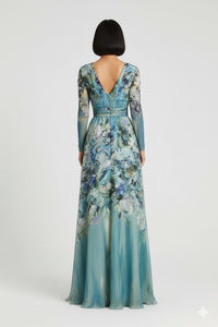Floral maxi dress with draped silk bodice - Multi Blue